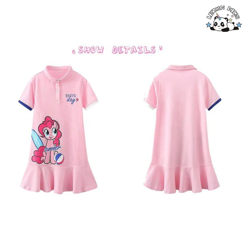 LEZONKIDS - Vestido de menina impresso com unicórnio de manga curta para crianças, vestido esportivo de verão para 2-12 anos